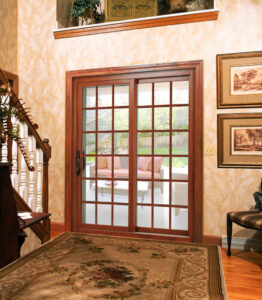 Beautiful wood exterior doors inside a traditional home.