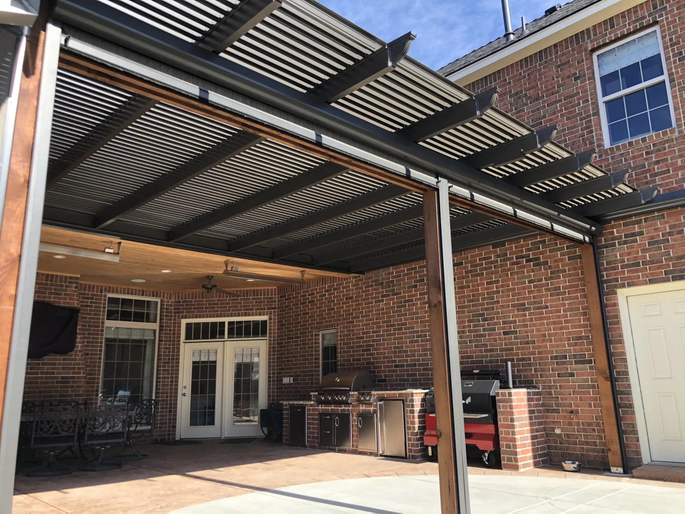 Motorized pergola installed by Amarillo Solar Shade Co. for a home in the Texas Panhandle.