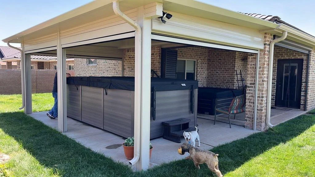 TEMO® patio cover installed by Amarillo Solar Shade Co. for a home in the Texas Panhandle.