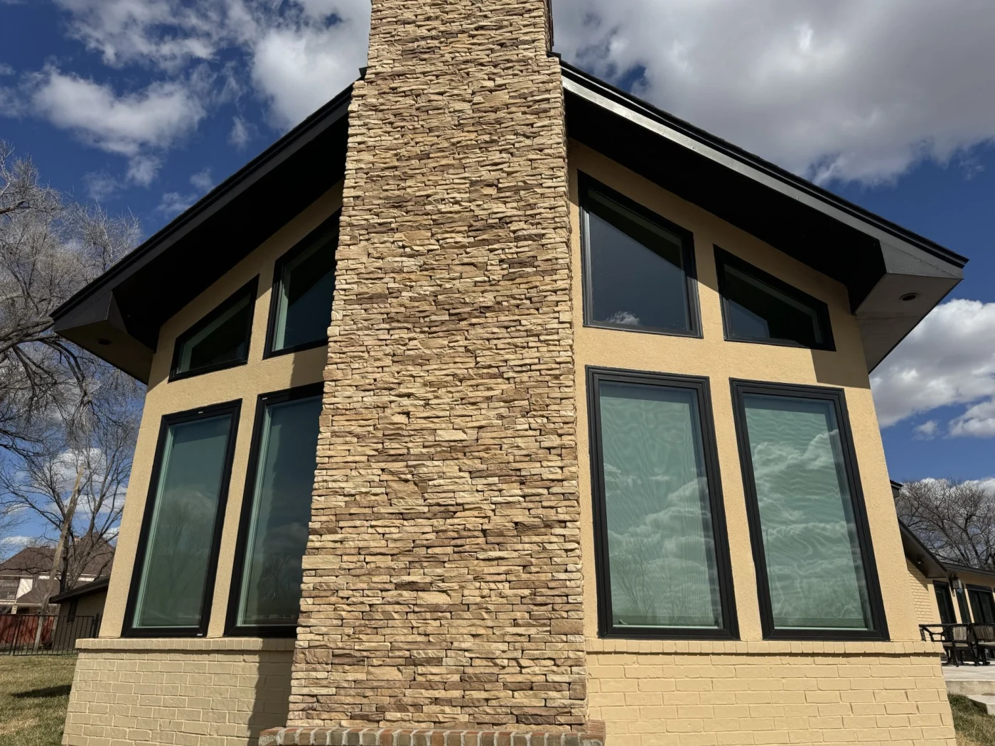 Black Infinty Casement Picture Trapezoid Shaped Windows Full Frame Replacement Amarillo Solar Shade Lake Tanglwood Texas